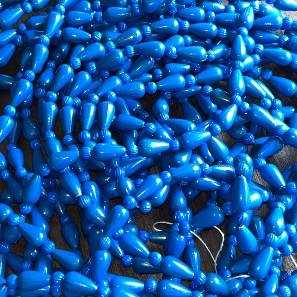Vintage blue beaded garland Christmas tree decoration 50ft+